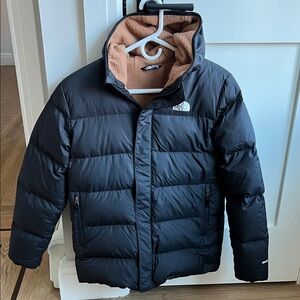 The North Face Kids Black Puffer Jacket with Brown Lining